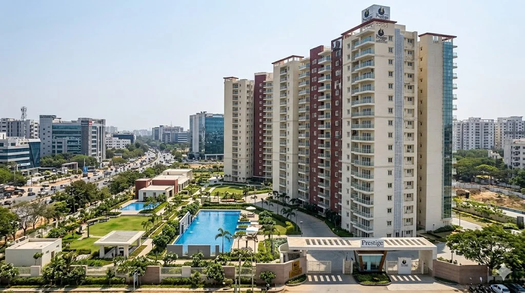 Expansive view of the Kondapur skyline featuring highly sought-after and premium Prestige Group real estate developments.